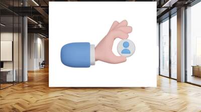 Cartoon hand holding with contact user icon. 3d render illustration Wall mural