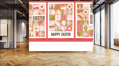 Happy Easter Patterns set. Modern geometric abstract style. Perfect for a poster, cover, or postcard, flat vector illustrations Wall mural