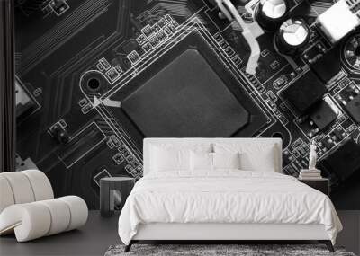 Black microchip socket on mainboard background. Wall mural