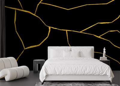 Gold kintsugi of Luxury texture on black background,Crack and broken ground pattern. Wall mural