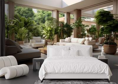 Stylish living area with large potted plants and a modern design Wall mural