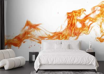 Orange and blue swirling smoke creating a colorful, abstract pattern on a white background Wall mural