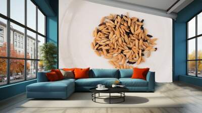 Organic Black Rice Grains Scattered Background with Rice Husk - RAW Black rice Wall mural