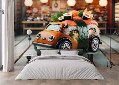 a cute car designed to look like sushi Wall mural