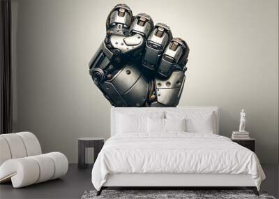 a fist entirely made from iron, set against a neutral background Wall mural