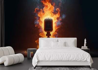 A microphone ablaze with fire Wall mural