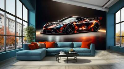 a sports car with a fire-themed wrap Wall mural