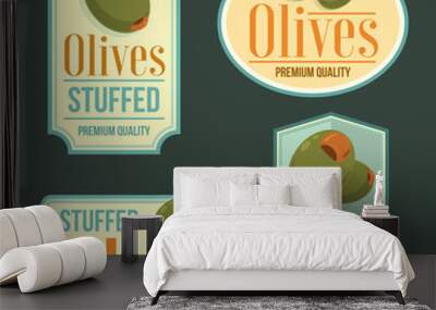 Set of vector ripe Olives badges. Wall mural