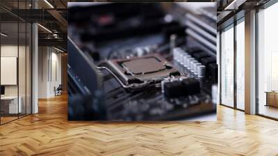 Closeup of black motherboard with installed processor Wall mural