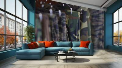 Collection of military uniform trousers in wardrobe Wall mural