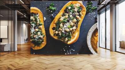 Stuffed Butternut Squash with kale, cranberries, quinoa, and chickpeas Wall mural