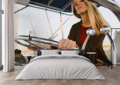 Attractive Model Posing Naturally for camera on Boat Docked in the Bay Wall mural