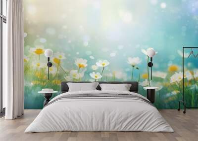 meadow of flowers. Beautiful floral spring abstract background. nature summer background meadow of flowers. Bright spring Easter background Wall mural