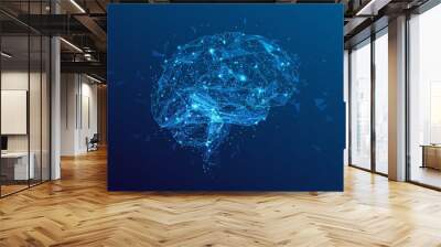 polygonal human brain illustration on blue background Wall mural