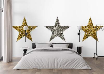 golden and silver shiny stars. Wall mural