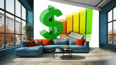 3d Financial business, bar graph and dollar sign. Wall mural