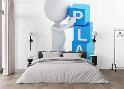 3d white people with cubes with word plan. Wall mural