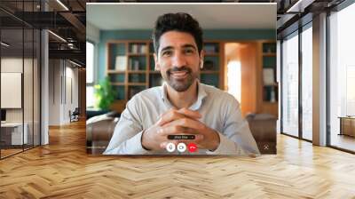 Business man on a work video call from home. Wall mural