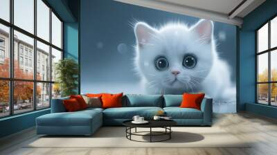 cute white cat with blue eyes generative ai Wall mural