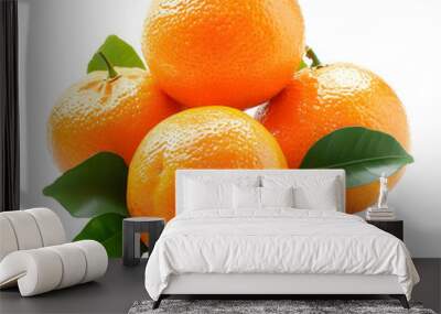 fresh oranges with green leaves isolated png transparent background Wall mural