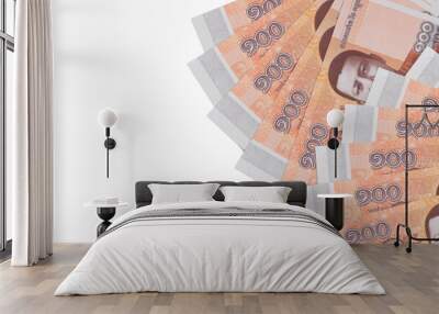 100 Cambodian riels bills lies isolated on white background with copy space. Rich life conceptual background Wall mural