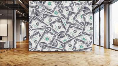 2 US dollars bills lies in big pile. Rich life conceptual background Wall mural