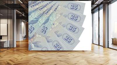 25 Egyptian piastres bills lies isolated on white background with copy space stacked in fan shape close up Wall mural