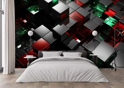 Abstract background with three dimensional green and red glass shapes. Neural network ai generated art Wall mural