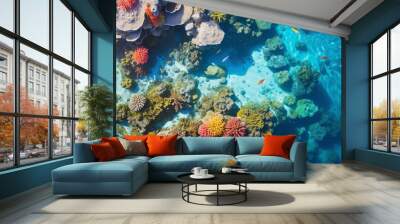 Animals of the underwater sea world. Neural network ai generated art Wall mural