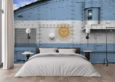 Argentina flag depicted on side part of military armored tank closeup. Army forces conceptual background Wall mural