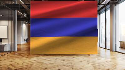 Armenia flag with big folds waving close up under the studio light indoors. The official symbols and colors in fabric banner Wall mural