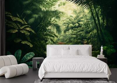 Asian tropical jungle rainforest in daytime. Neural network AI generated art Wall mural