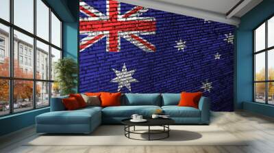 Australia flag  is depicted on the screen with the program code. The concept of modern technology and site development Wall mural