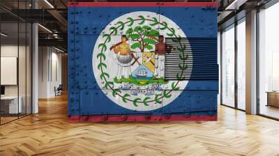 Belize flag depicted on side part of military armored tank closeup. Army forces conceptual background Wall mural