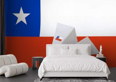 Chile flag depicted on paper origami airplane. Handmade arts concept Wall mural