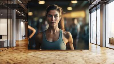 Close up image of attractive fit woman in gym. Neural network ai generated art Wall mural