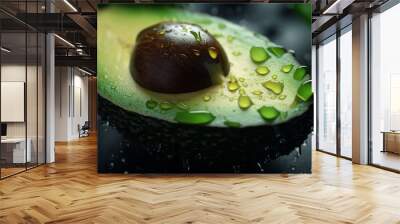 Creative food concept. Fresh avocados green adorned with glistening water droplets. Neural network ai generated art Wall mural