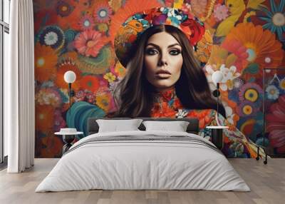 Fashion Beauty Model Girl with Flowers. Neural network ai generated art Wall mural