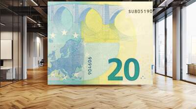 Fragment of one twenty euro money bill. Details of European union currency banknote of 20 euro close up Wall mural