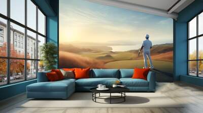 Golf player on the field. Neural network AI generated art Generative AI Wall mural