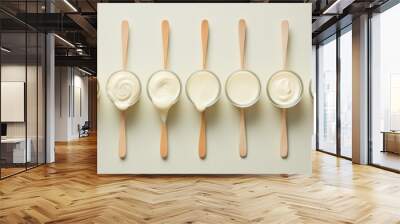 Many different types of yoghurt, top view. Neural network ai generated art Wall mural