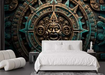 Mayan calendar colorful background. Neural network AI generated art Wall mural