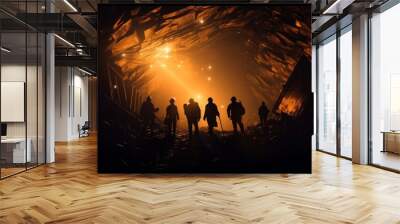 miners in the mine silhouettes. Neural network AI generated art Wall mural