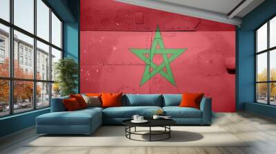 Morocco flag depicted on side part of military armored helicopter closeup. Army forces aircraft conceptual background Wall mural