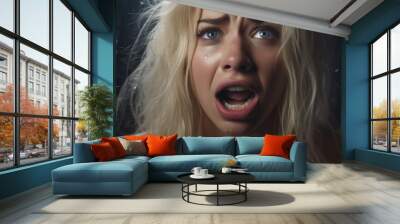 Pretty blonde woman feeling stressed, anxious or scared. Neural network ai generated art Wall mural