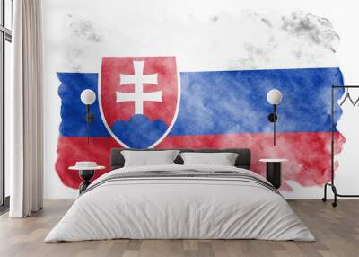 Slovakia flag  is depicted in liquid watercolor style isolated on white background Wall mural