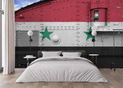 Syria flag depicted on side part of military armored tank closeup. Army forces conceptual background Wall mural