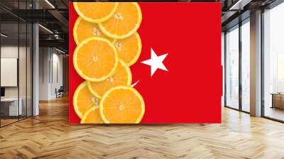 Turkey flag and citrus fruit slices vertical row Wall mural