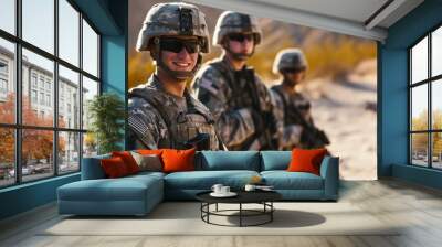 United states airborne infantry men with arms, camo uniforms dress. Neural network ai generated art Wall mural