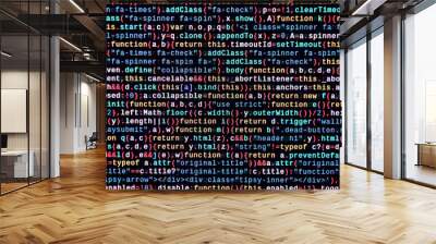 Writing programming code on laptop. Digital binary data on computer screen Wall mural